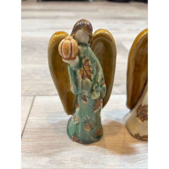 Stoneware Angel Figurines Fall Autumn Decor Set of 3 - Picture 2 of 9